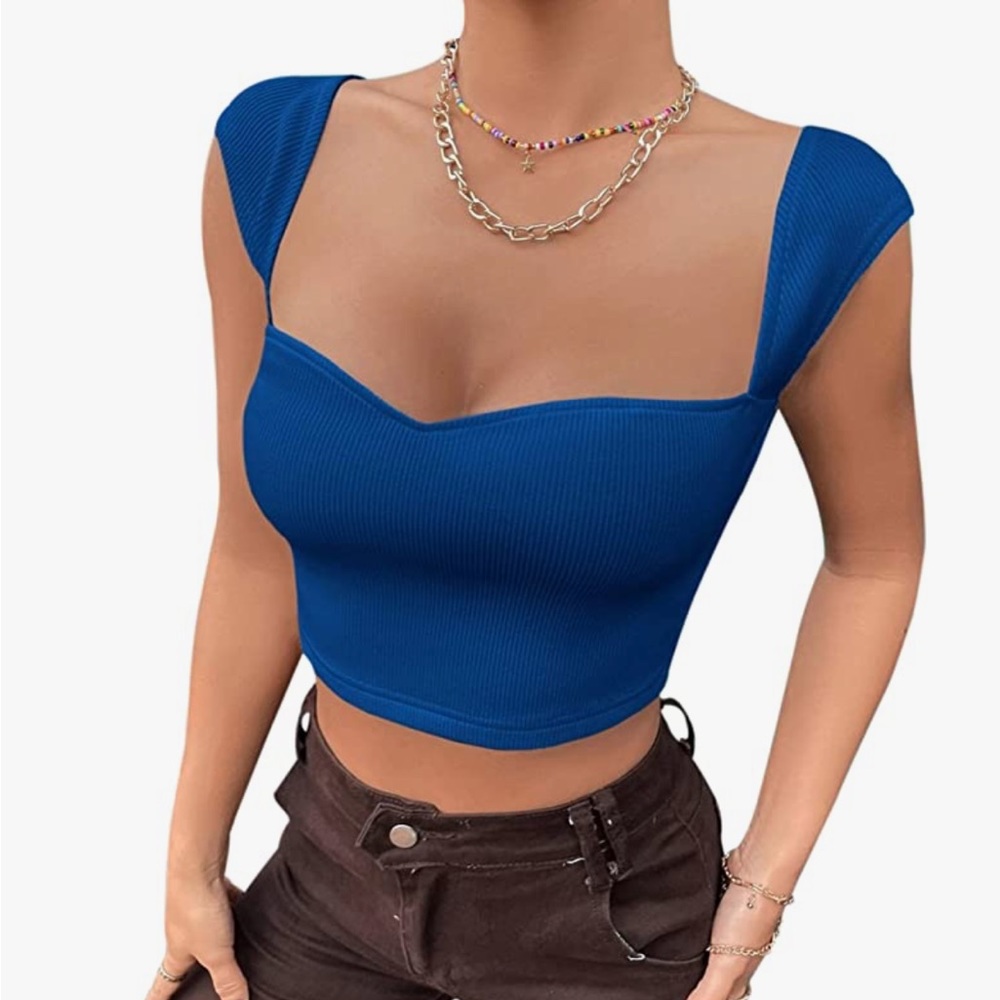 Missactiver sweetheart neck short sleeve crop top